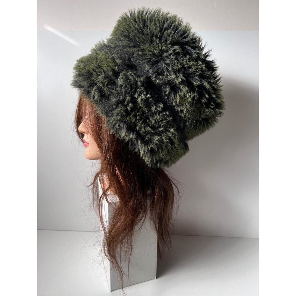Vintage Green Shag Faux Fur Hat Funky Statement Bucket Winter Russian Cossack